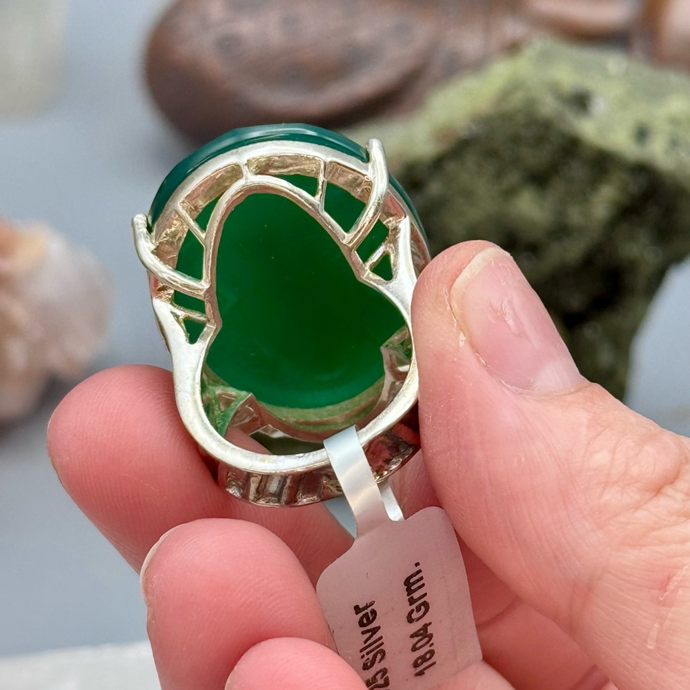 Elegant Green Onyx Gemstone Sterling .925 Ring - Picture 6 of 9